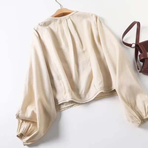 Women Linen Casual Pilot Jacket Long Sleeve Zipper Short Loose Coat - Image 6