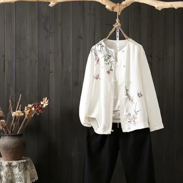 Cotton Linen Embroidered Women's Jacket For Spring Autumn Street Style - Image 4