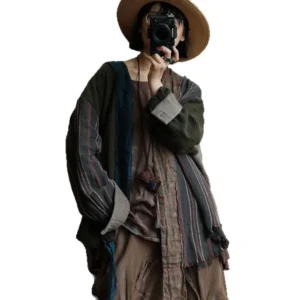 Vintage Cotton Linen Ethnic Patchwork Cardigan Coat Long Sleeve Robe