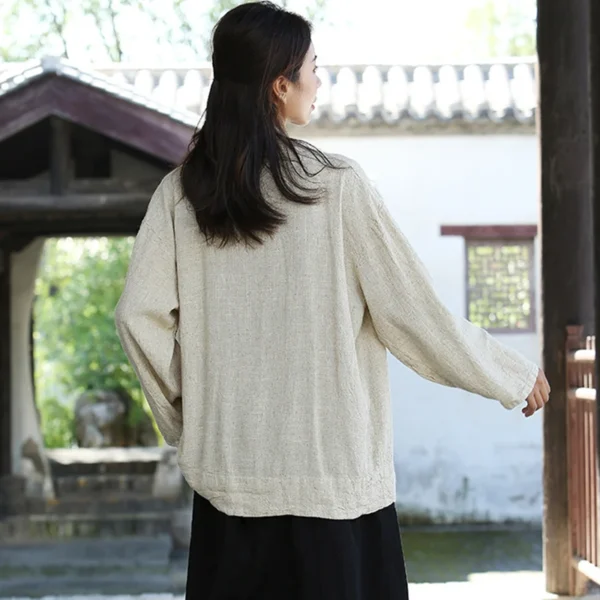 Chinese Style Cotton Linen Jacket Women Vintage Loose Casual Coat - Image 4