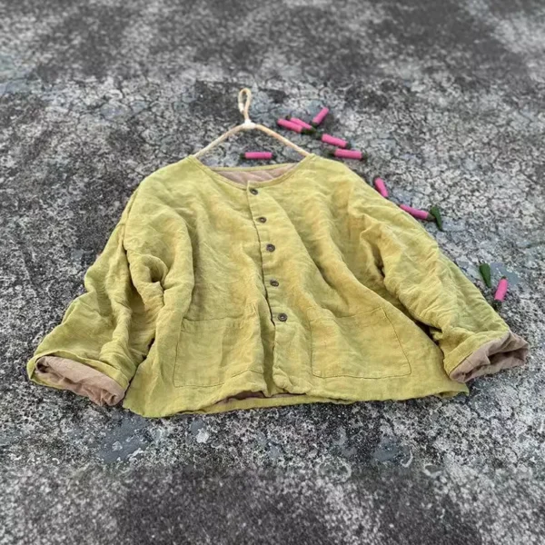 Women Loose Linen Vintage Jacket Ladies Spring Autumn Coat Female Flax Tops - Image 5