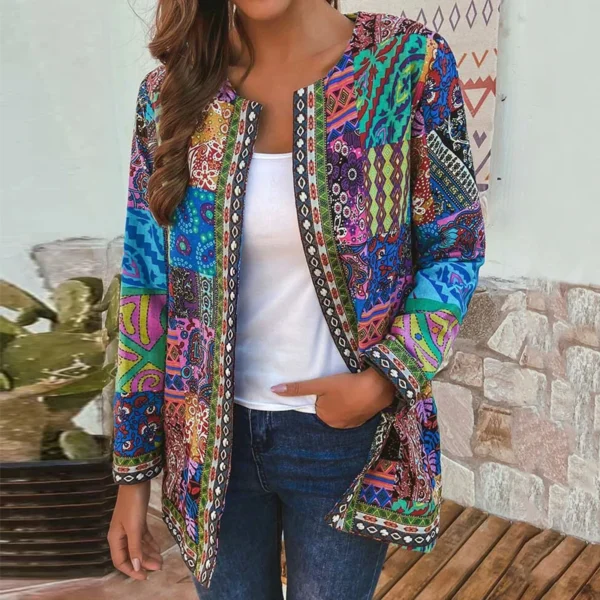 Women’s Vintage Cotton Linen Boho Cardigan Jacket Loose Outerwear - Image 4