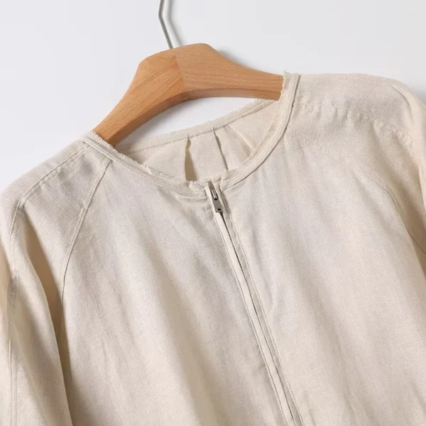 Women Linen Casual Pilot Jacket Long Sleeve Zipper Short Loose Coat - Image 4