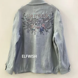 Women's Spring Summer Linen Embroidered Jacket With Pockets Long Sleeves