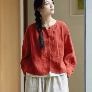 Johnature 2025 Japanese Linen Lantern Sleeve Loose Sunscreen Jacket