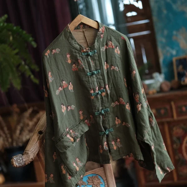 2025 Spring Autumn Casual Floral Cotton Linen Loose Women's Jacket - Image 6