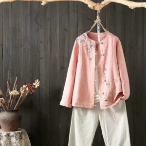 Cotton Linen Embroidered Women's Jacket For Spring Autumn Street Style