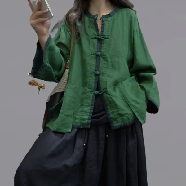 High-End Linen Patchwork Short Coat Women Vintage Spring Top