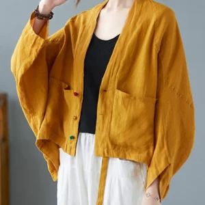 Women’s Long Sleeve Cotton Linen Jacket Vintage Loose Comfortable Coat