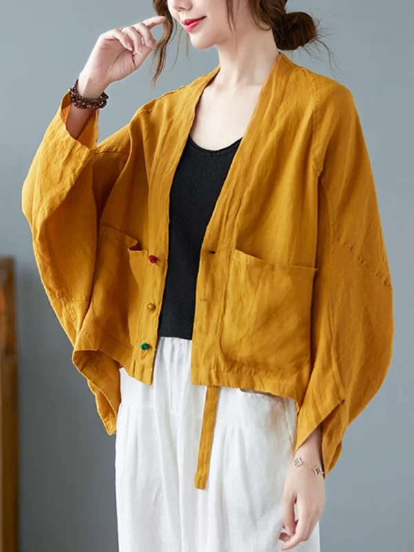 Women’s Long Sleeve Cotton Linen Jacket Vintage Loose Comfortable Coat