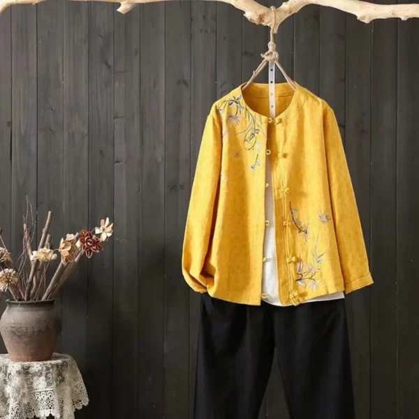 Cotton Linen Embroidered Women's Jacket For Spring Autumn Street Style - Image 3