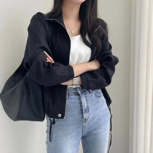 Cotton Linen Women's Cargo Jacket With Pockets Casual Outwear Coat - Image 3