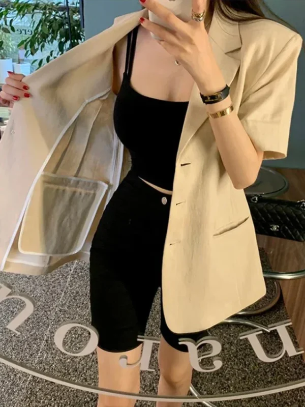 Korean Slim Fit Cotton Linen Summer Jacket For Women Outfit - Image 4