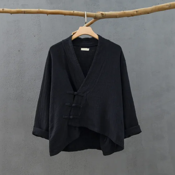 Women Cotton Linen Cardigan Vintage Oversize Irregular Button Spring Coat - Image 4