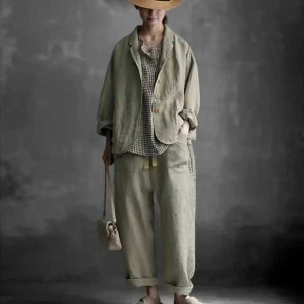 Vintage Linen Jacket Women Loose Casual Button Pocket Coat Spring - Image 3