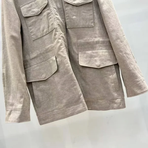 Cotton Linen Workwear Jacket Women Casual Pocket Stitching Cardigan - Image 6