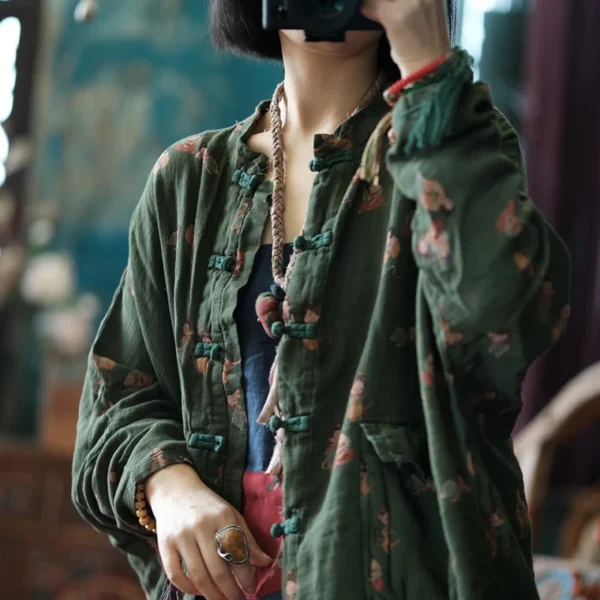2025 Spring Autumn Casual Floral Cotton Linen Loose Women's Jacket - Image 3