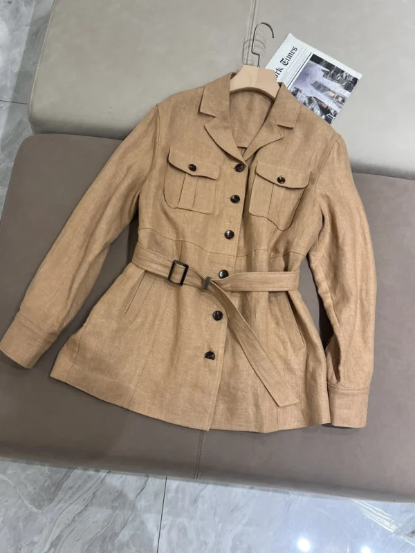 Spring Summer Linen Jacket For Women Long Sleeve Casual Coat - Image 2