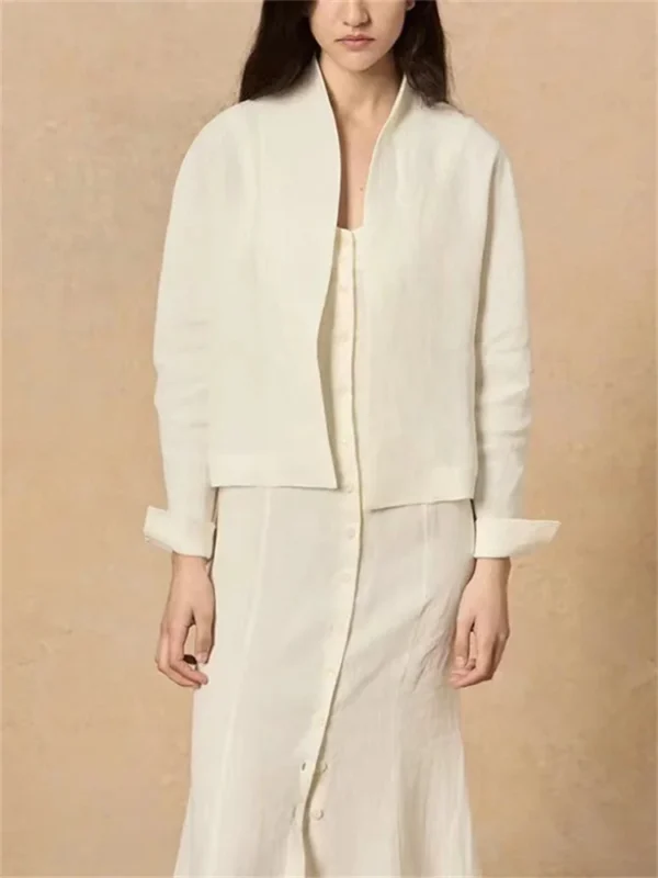 Women's 100% Linen Casual Short Jacket For Commuting Wear