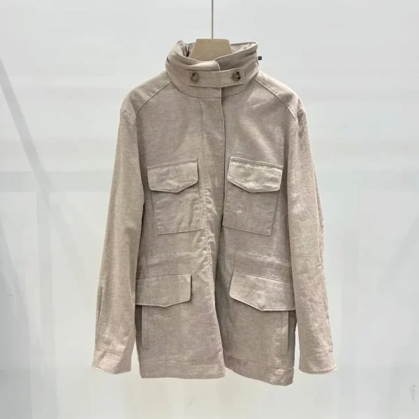 Cotton Linen Workwear Jacket Women Casual Pocket Stitching Cardigan - Image 3