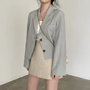 Korean Style Linen Blend Blazer Women Lightweight Sun Protection Jacket