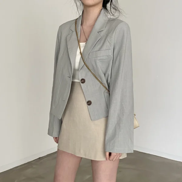 Korean Style Linen Blend Blazer Women Lightweight Sun Protection Jacket