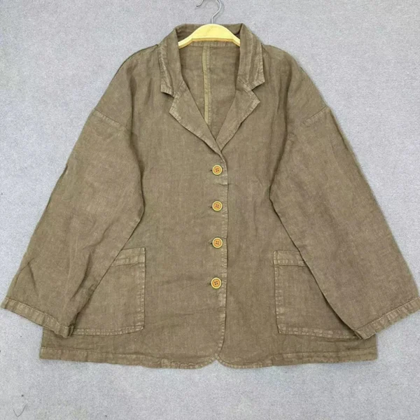 Vintage Linen Jacket Women Loose Casual Button Pocket Coat Spring - Image 6