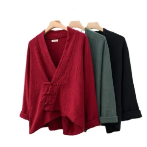 Women Cotton Linen Cardigan Vintage Oversize Irregular Button Spring Coat