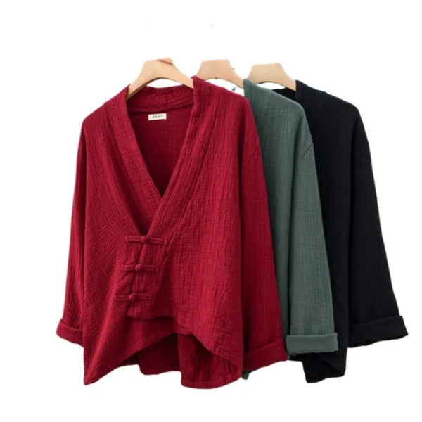 Women Cotton Linen Cardigan Vintage Oversize Irregular Button Spring Coat