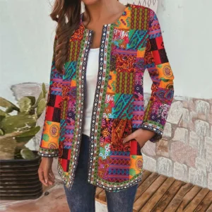 Women’s Vintage Cotton Linen Boho Cardigan Jacket Loose Outerwear