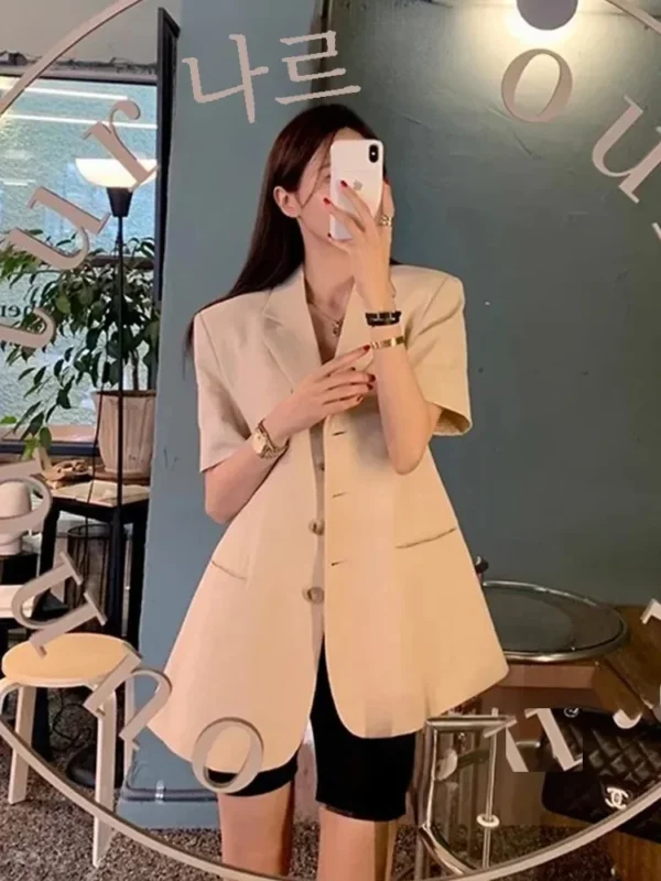 Korean Slim Fit Cotton Linen Summer Jacket For Women Outfit - Image 5