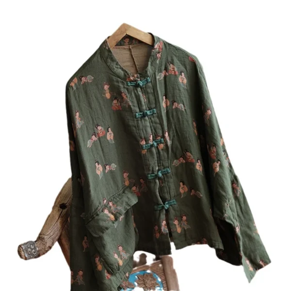 2025 Spring Autumn Casual Floral Cotton Linen Loose Women's Jacket - Image 5