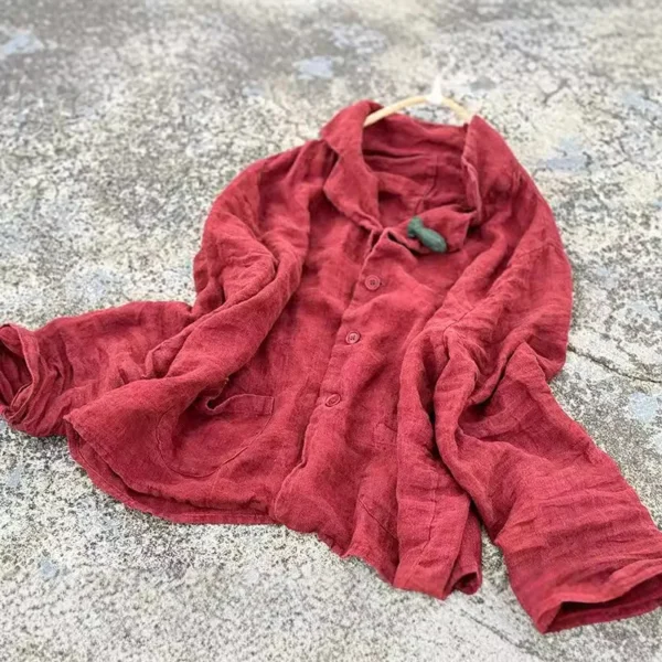 Oversized Short Blazer Jacket Women Ramie Vintage Cotton Linen Coat - Image 3