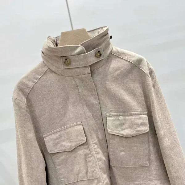 Cotton Linen Workwear Jacket Women Casual Pocket Stitching Cardigan - Image 5