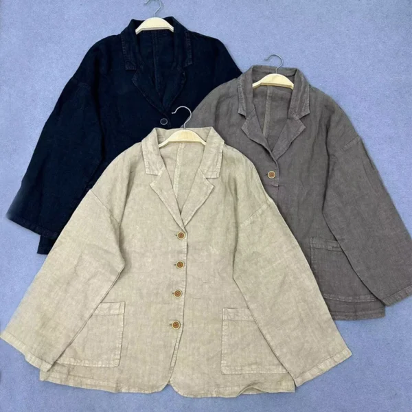 Vintage Linen Jacket Women Loose Casual Button Pocket Coat Spring - Image 4