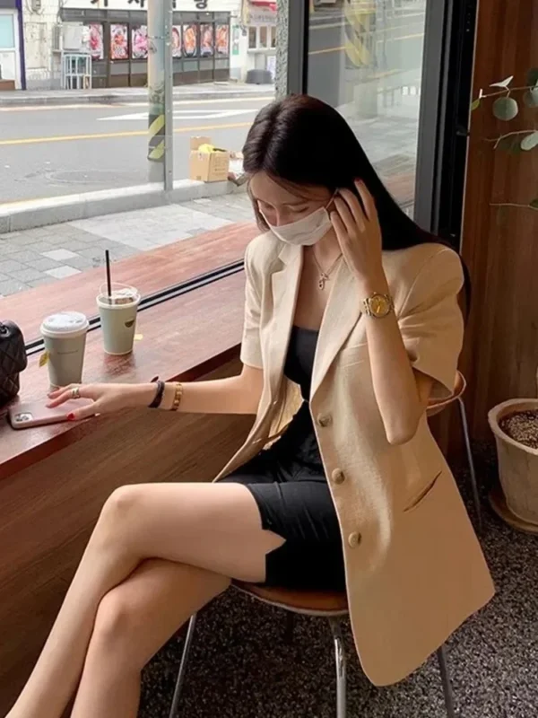 Korean Slim Fit Cotton Linen Summer Jacket For Women Outfit - Image 2