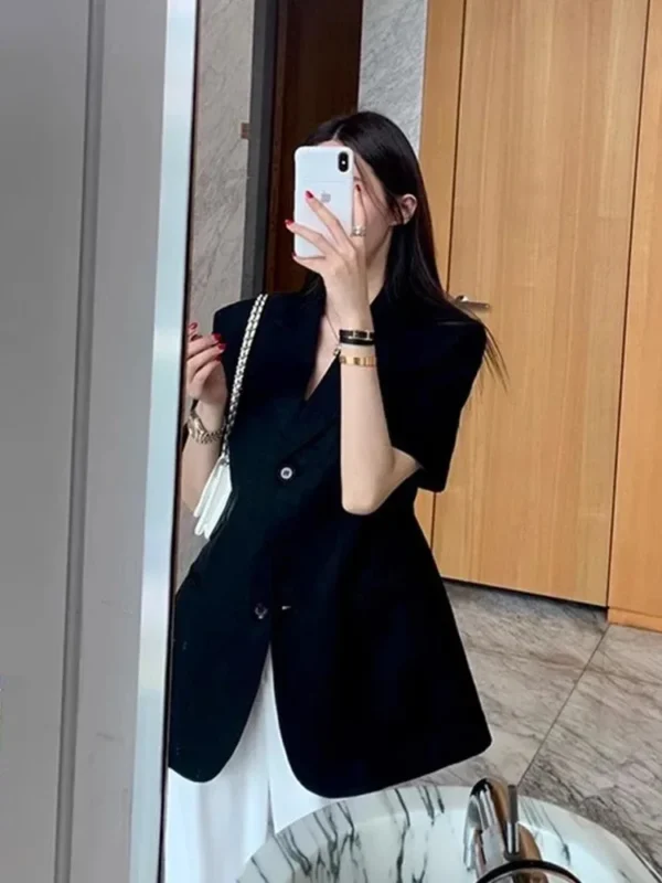 Korean Slim Fit Cotton Linen Summer Jacket For Women Outfit - Image 3