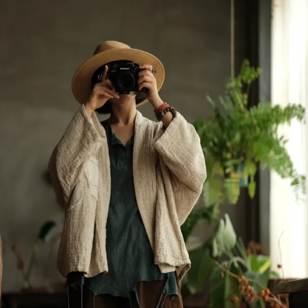 Vintage Embroidered Cotton Linen Cardigan Women Loose Jacket Outwear - Image 6
