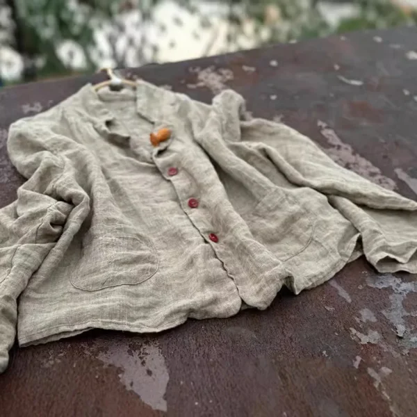 Oversized Short Blazer Jacket Women Ramie Vintage Cotton Linen Coat - Image 2