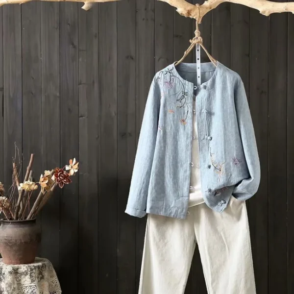 Cotton Linen Embroidered Women's Jacket For Spring Autumn Street Style - Image 5