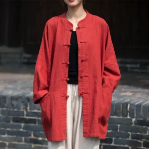 Vintage Cotton Linen Jacket Women Loose Long Sleeve Autumn Coat