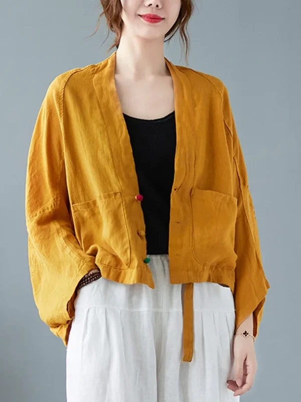 Women’s Long Sleeve Cotton Linen Jacket Vintage Loose Comfortable Coat - Image 2