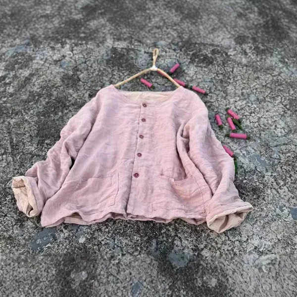 Women Loose Linen Vintage Jacket Ladies Spring Autumn Coat Female Flax Tops - Image 6