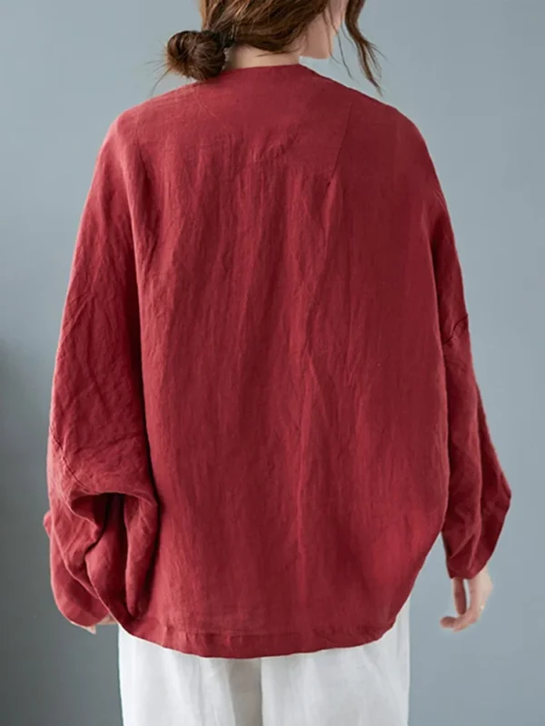 Women’s Long Sleeve Cotton Linen Jacket Vintage Loose Comfortable Coat - Image 4