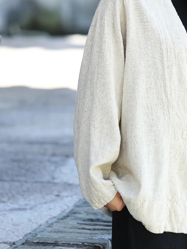 Chinese Style Cotton Linen Jacket Women Vintage Loose Casual Coat - Image 6