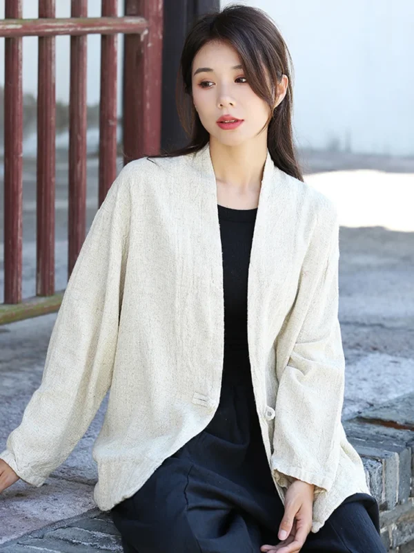 Chinese Style Cotton Linen Jacket Women Vintage Loose Casual Coat - Image 5