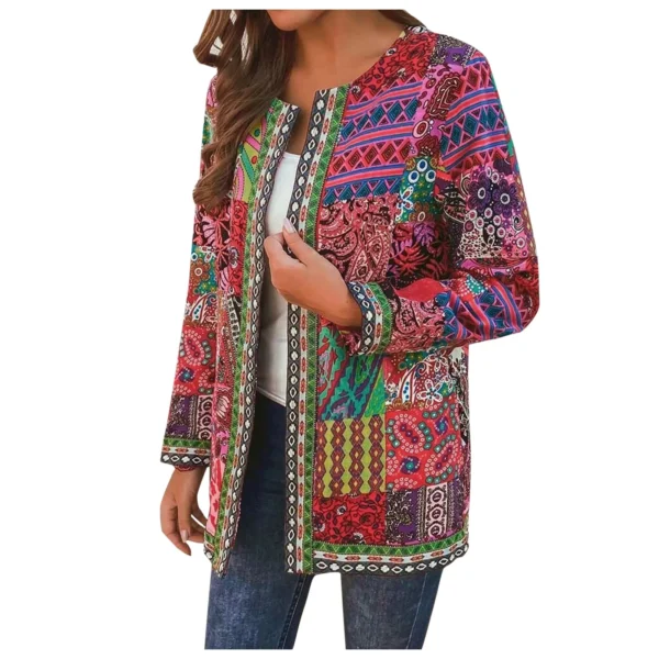 Women’s Vintage Cotton Linen Boho Cardigan Jacket Loose Outerwear - Image 2
