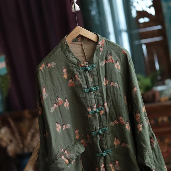 2025 Spring Autumn Casual Floral Cotton Linen Loose Women's Jacket - Image 4