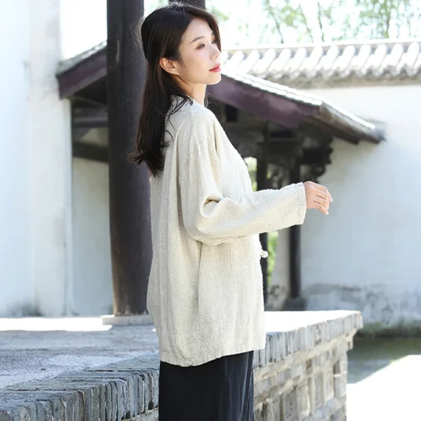 Chinese Style Cotton Linen Jacket Women Vintage Loose Casual Coat - Image 3