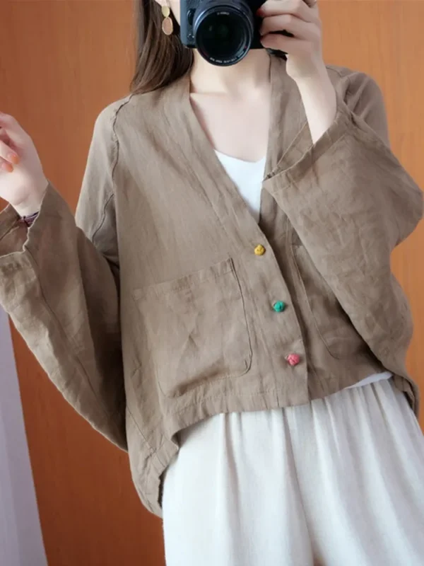 Women’s Long Sleeve Cotton Linen Jacket Vintage Loose Comfortable Coat - Image 6